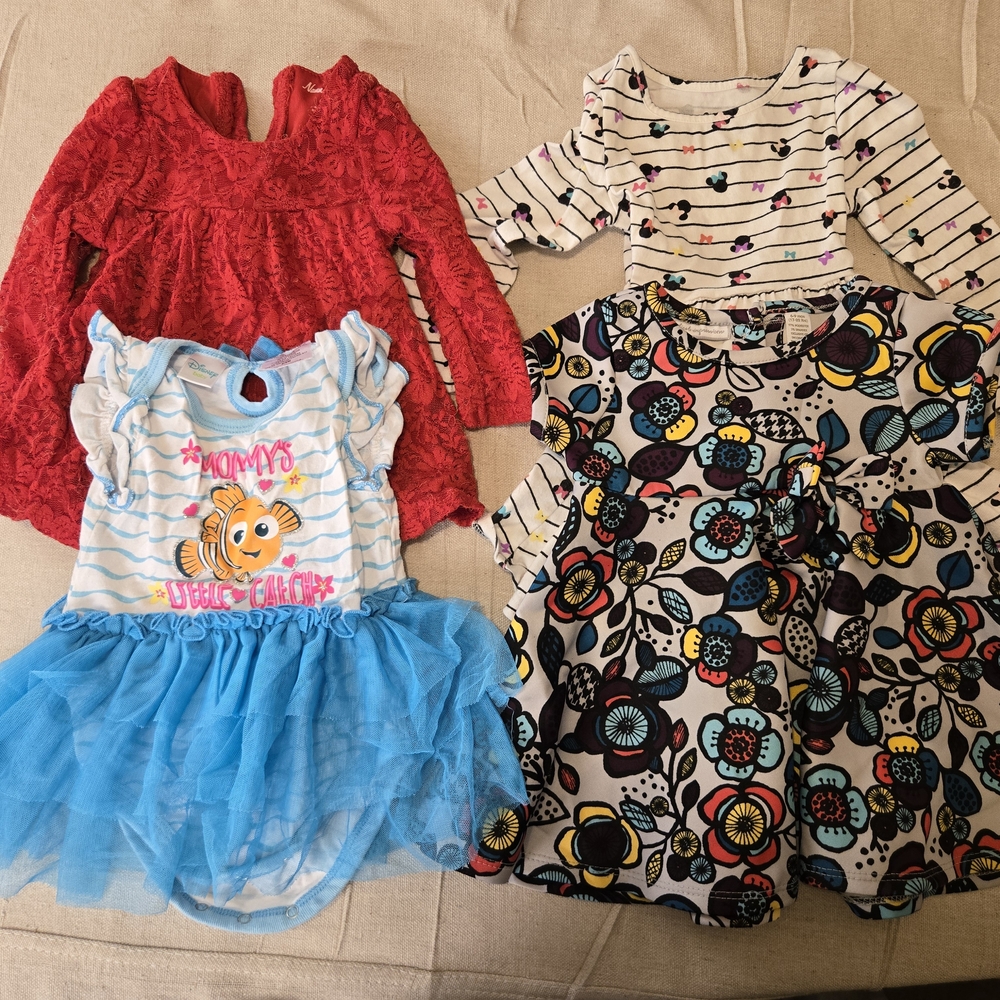 4 Piece Baby Girl Dress Lot 6-9 Months Mixed Styles and Colors